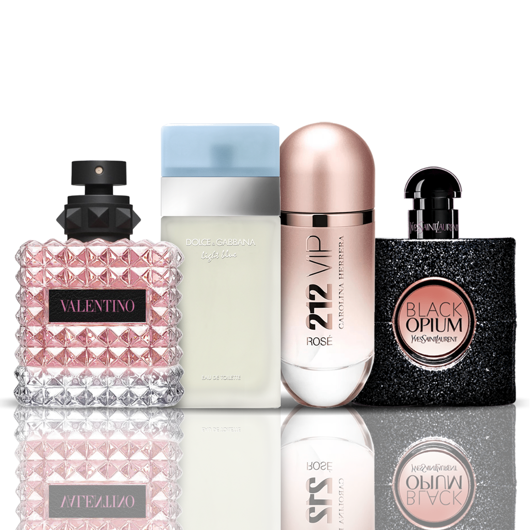 Zestaw 4 Perfum | Valentino + Light Blue + 212 VIP Rose + Black Opium [100 ml każdy]
