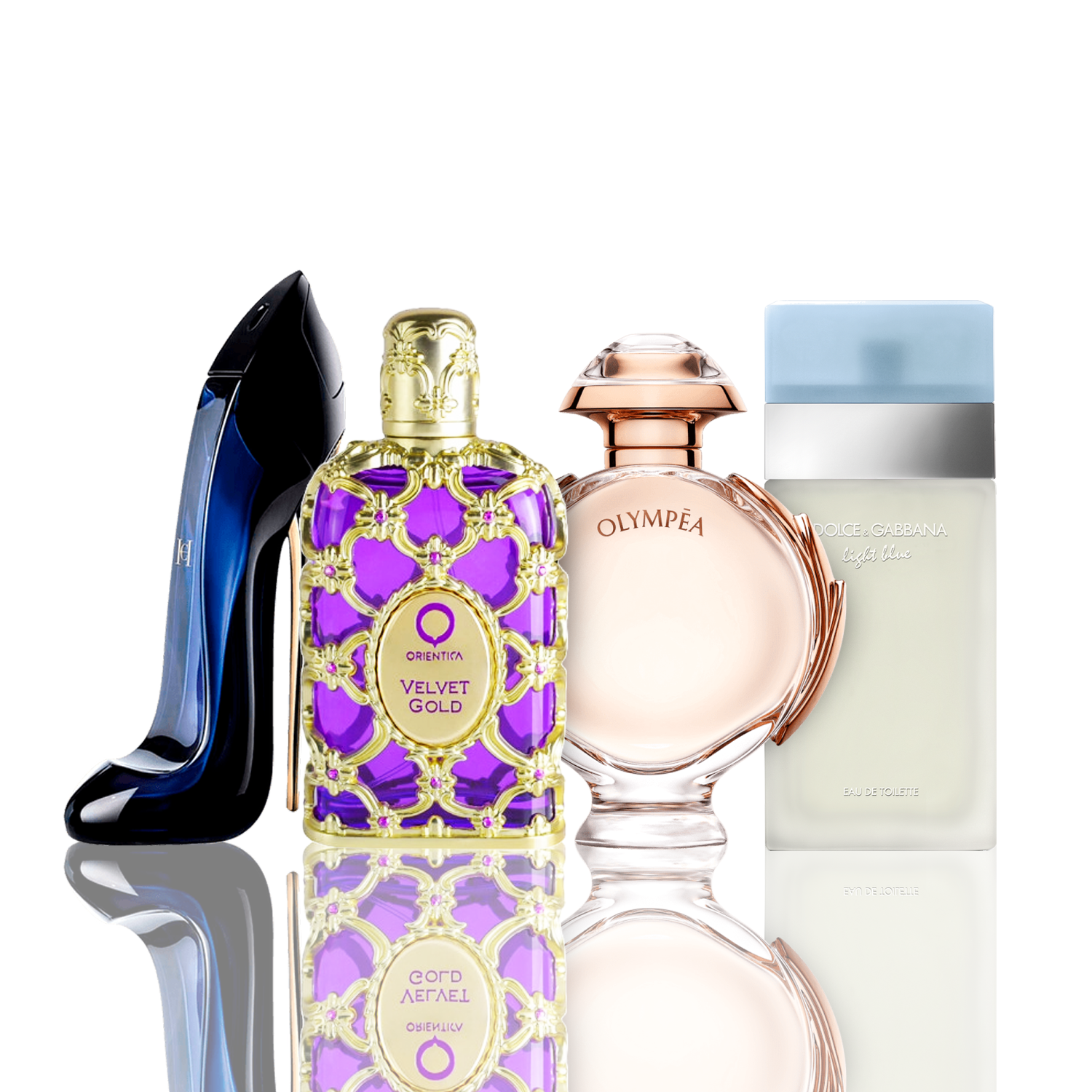 Zestaw 4 Perfum | Light Blue + Orientica Velvet Gold + Good Girl + Olympea [100 ml każdy]