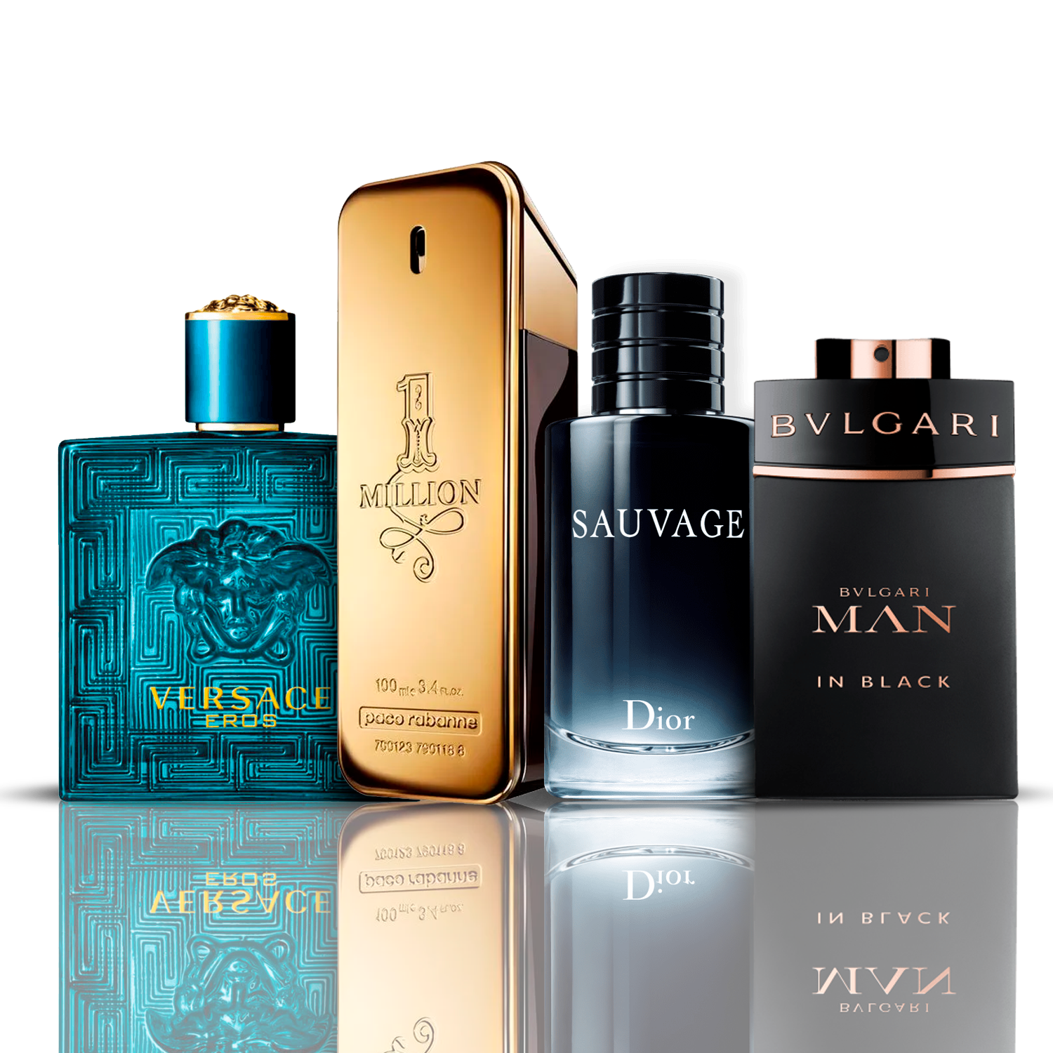 Zestaw 4 Perfum | Eros Versace + One Million Paco Rabanne + Bvlgari Man in Black + Sauvage Dior [100 ml każdy]