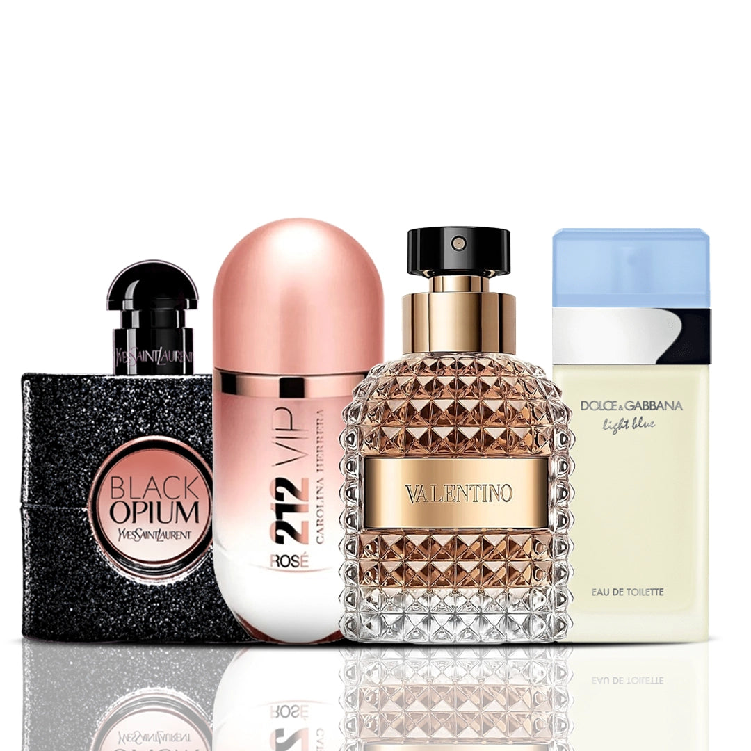 Zestaw 4 Perfum | Black Opium + 212 VIP Rose + Valentino + Dolce & Gabbana Light Blue [100 ml każdy]